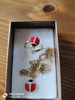 Ladybug jewelry set new, stainless steel ring and necklace