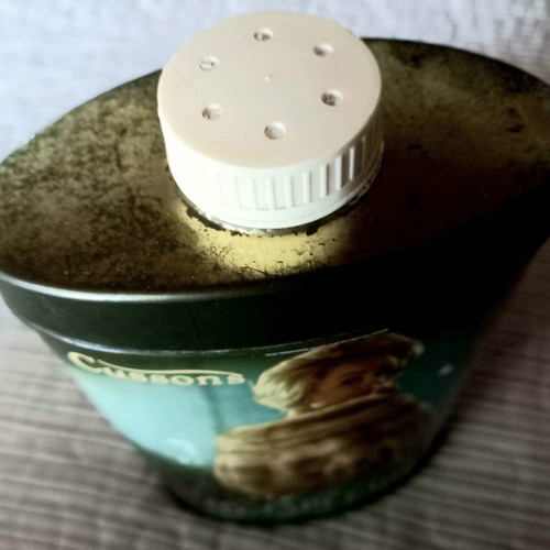 My Fair Lady Talcum Powder metal container used, 1950-60