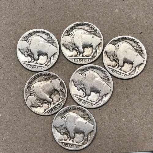Five cents buffalo coins used, pack of 6 without date