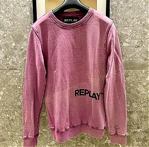 REPLAY Ανδρική μπλούζα, Medium, ροζ & μαύρο πουλόβερ