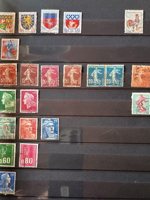 Vintage French Stamp Collection used (1940-1960) Marianne & Blasons