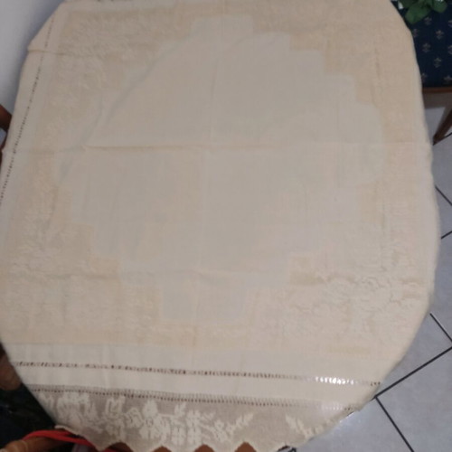 Beige tablecloth new with knitted corners and lace 150x150cm