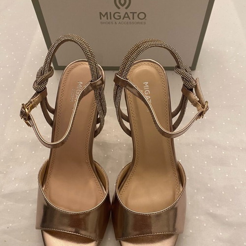 Migato evening sandals new, gold with rhinestones, size 39