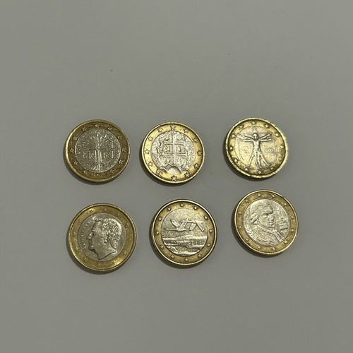 Collectible 1 Euro Coins used, pack of 6