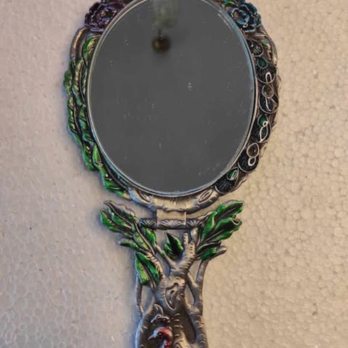 Colorful Hand Mirror with Large Double Peacock like new