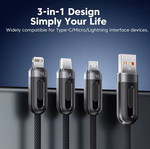 Toocki 3-in-1 Charging Cable USB-C Lightning Micro-USB Navy Blue 1.2m new