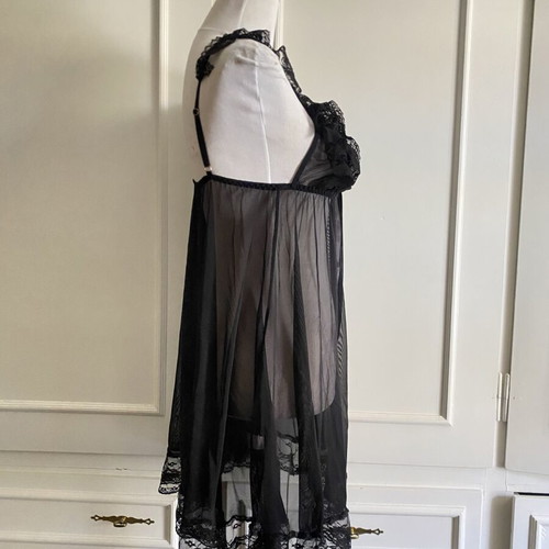 Black transparent babydoll lingerie nightdress one size new