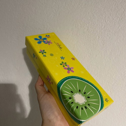 Kiwi pencil case vintage used with pencil and ink marks