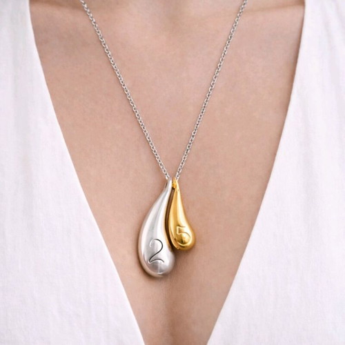 Handmade stainless steel necklace with teardrop pendants 2 and 5 new