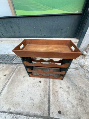 Wooden wine rack used, small with tray for nine bottles