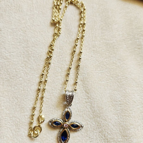 Silver Cross 925 with gold accents and gold-plated chain