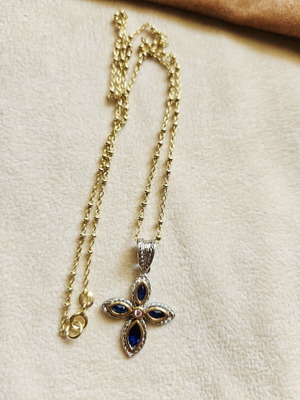 Silver Cross 925 with gold accents and gold-plated chain