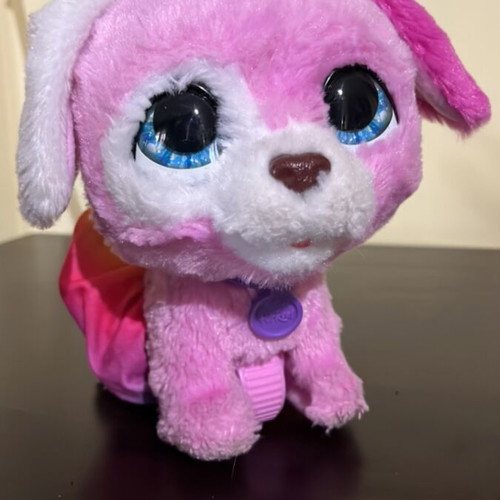 Interactive pink puppy toy with leash used