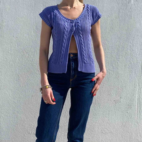 Knitted Benetton cardigan size L purple like new