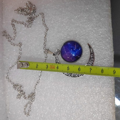 Aquarius Zodiac Pendant with Moon in Silver Color