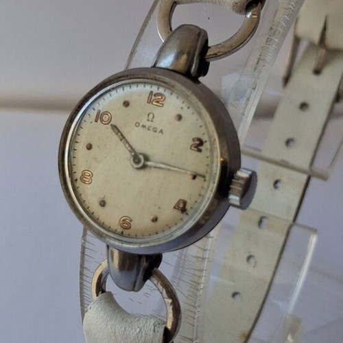 Omega 1930 women's mechanical watch used, Swiss, gray beige