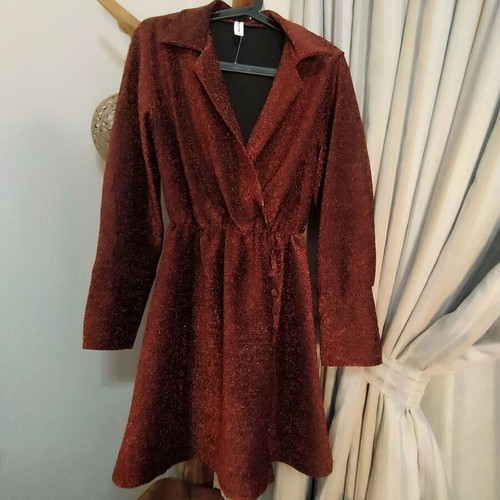 Metallic glitter dress new brick red with decorative buttons