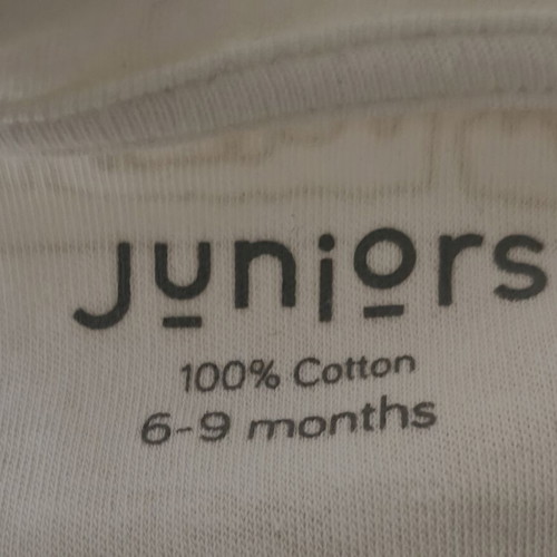 Juniors white cotton romper with designs, 6-9 months