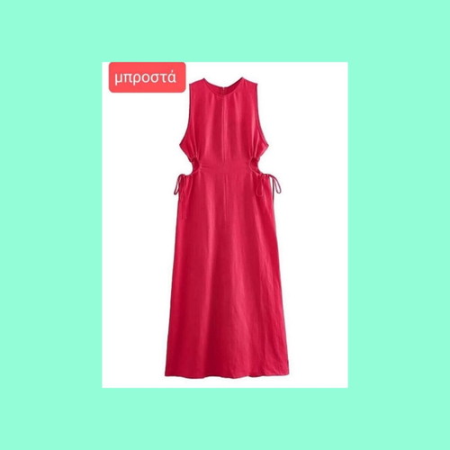 Zara medium linen and viscose dress, fuchsia, side openings with gathers