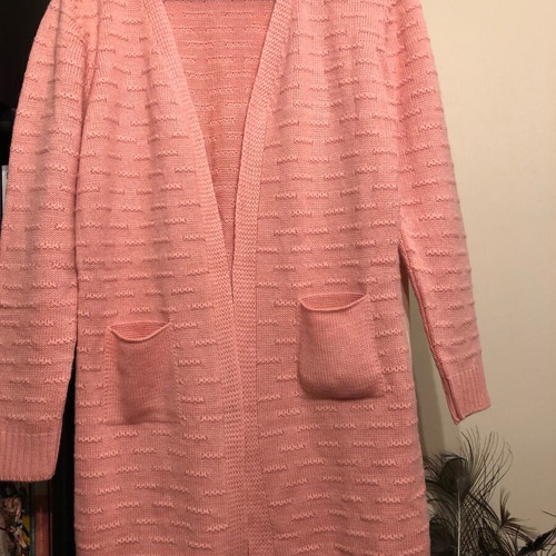 Knitted long cardigan salmon made to order, one size