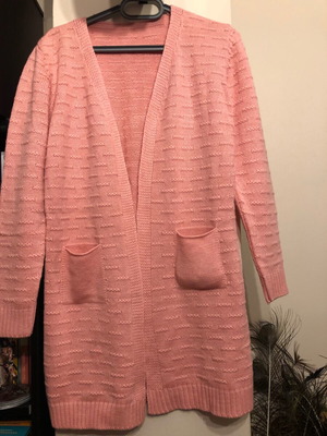Knitted long cardigan salmon made to order, one size