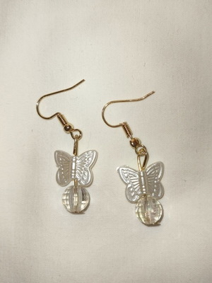 Handmade gold earrings with butterfly new, white and gold