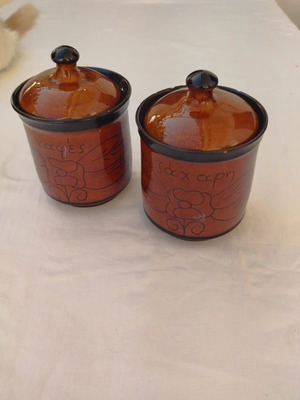 Ceramic containers used for coffee and sugar