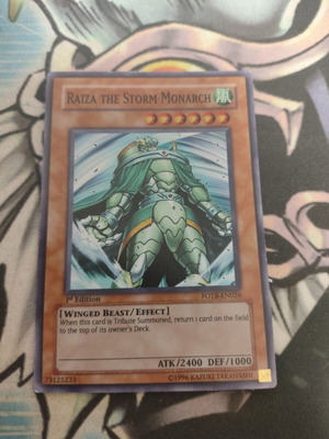 Raiza the Storm Monarch 1st Edition Yu-Gi-Oh card damaged, used