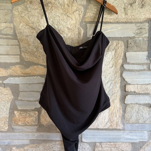 Zara elegant draped cowl neck sleeveless bodysuit black, like new