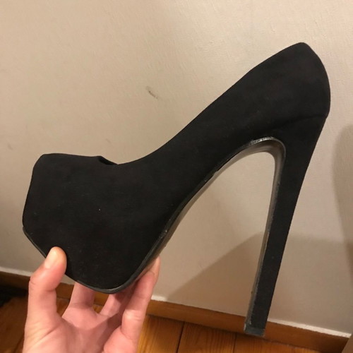 Suede high heels used, black, size 37