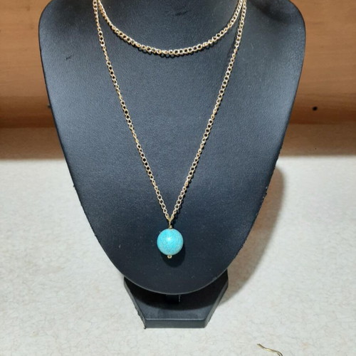 Necklace and earrings set with chaoite in steel, 80 cm length, new