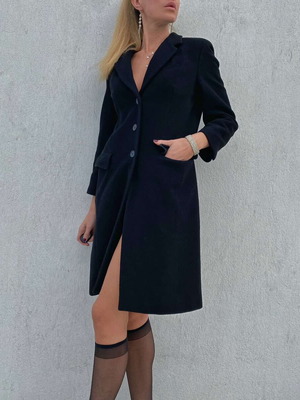 Вълнено палто като ново, размер S, черно с 3/4 ръкави