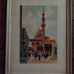 Ακουαρέλα, αυθεντικός vintage πίνακας του γνωστού Αιγύπτιου καλλιτέχνη M. Okasha, με υπογραφή