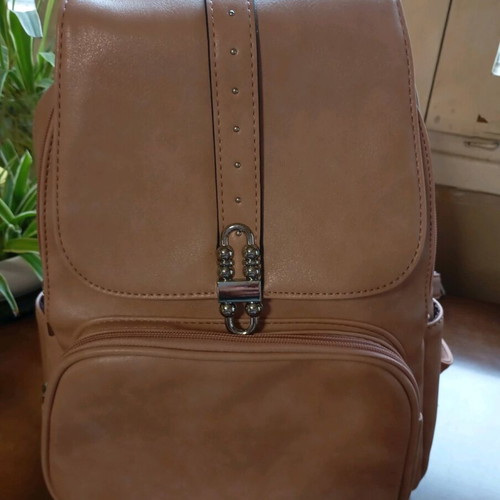 Backpack bag new, beige, leather