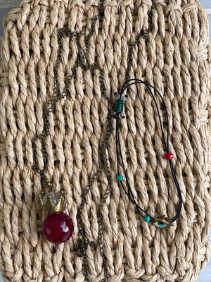 Silver necklace and evil eye bracelet used, set of 2 pieces