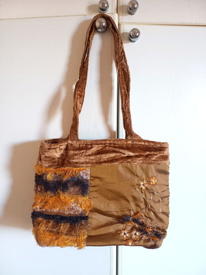 Shoulder bag orange brown velvet new