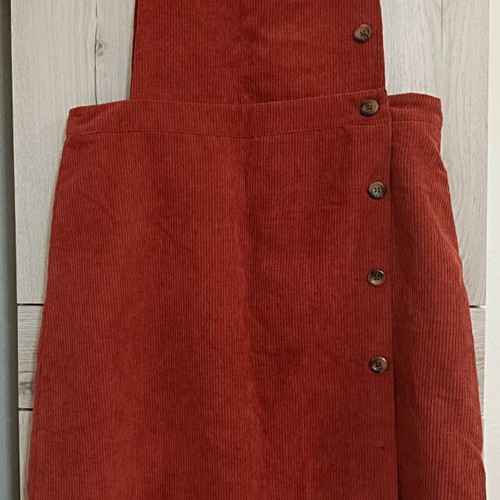 Corduroy dress salopette new, size L, brown and red