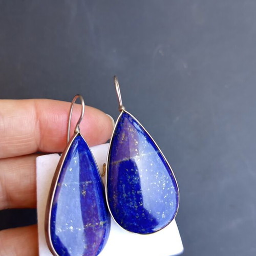Silver earrings with lapis lazuli energy crystal new