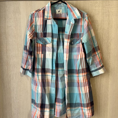 Lee women's checked shirt small turquoise like new, 3/4 sleeve