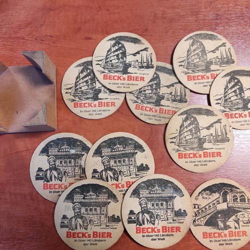 Beck's Beer Bremen Germany coasters used, pack of 11 with storage base