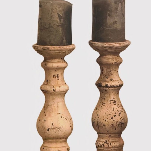 Candlesticks with candles vintage rustic like new
