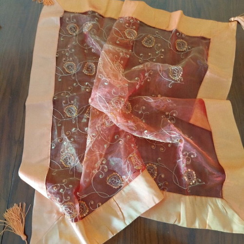 Embroideries used, runner and squares with orange tassels