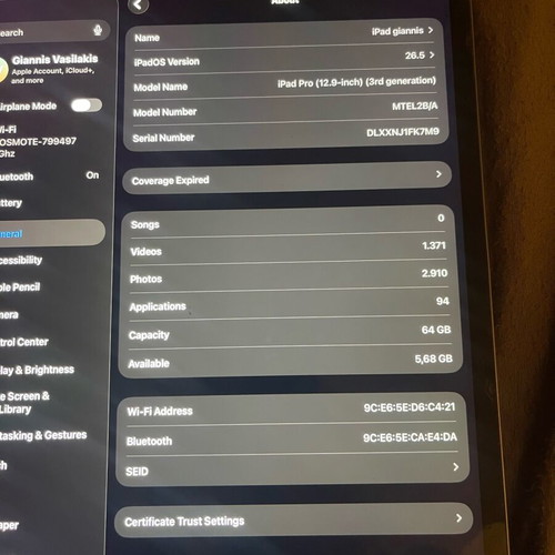 iPad Pro 3rd generation 12.9 inch 64GB Space Grey like new