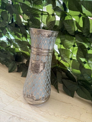 Vintage metal vase used with embossed designs 24 cm