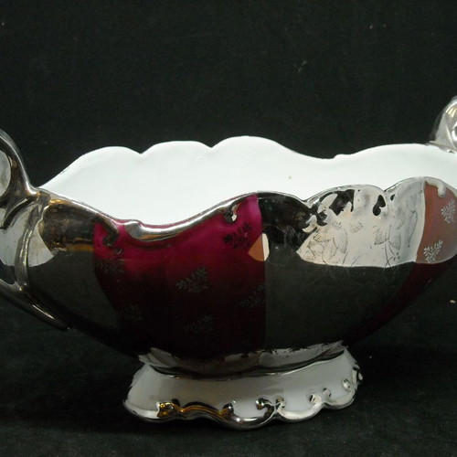 German porcelain gondola used, burgundy and silver, Bareuther Bavaria