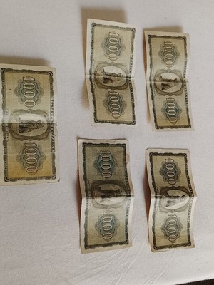 1942 Five Used Occupation 1000 Drachma Banknotes
