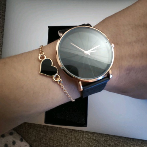 Watch and bracelet set new, black and gold