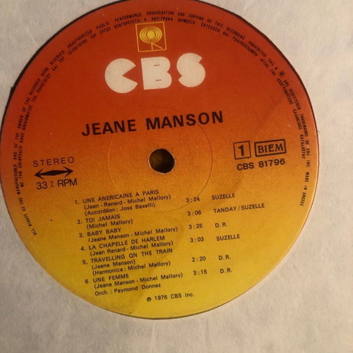 Jeane Manson vinyl record used without cover 1976 CBS LP