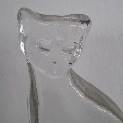 Glass Art Cat Figurine by Bertil Vallien for Kosta Boda, Sweden 1970s like new