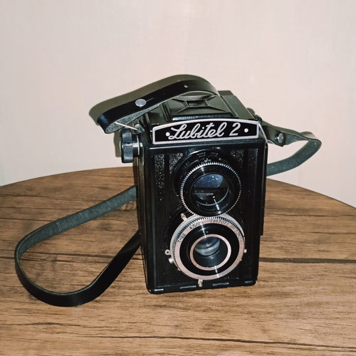 Lubitel 2 vintage camera with leather case and strap